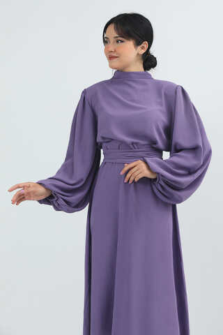 Balon Kol Gipeli Elbise Lila - 2