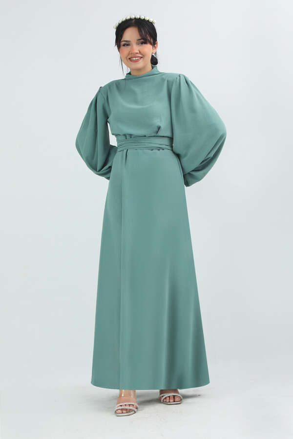Balon Kol Gipeli Elbise Mint - 1