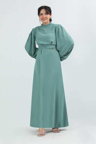 Balon Kol Gipeli Elbise Mint - 1