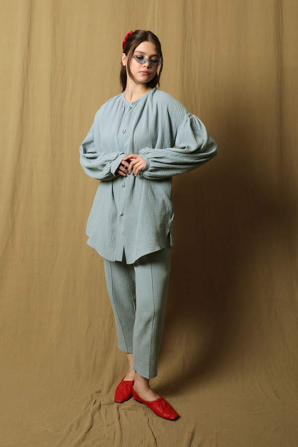 Balon Kol Müslin Takım Bebe Mavisi - 7