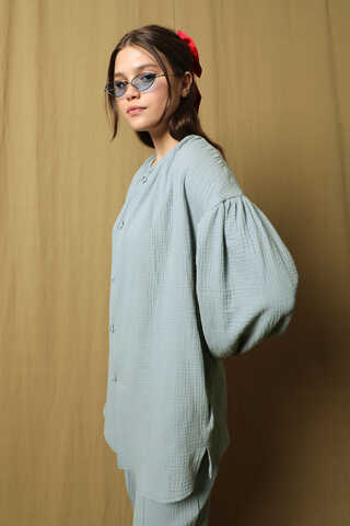 Balon Kol Müslin Takım Bebe Mavisi - 3