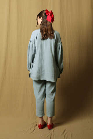 Balon Kol Müslin Takım Bebe Mavisi - 9