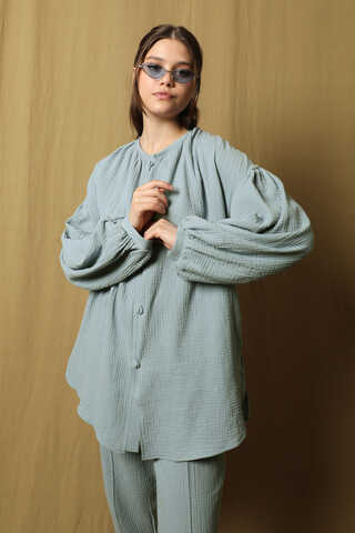 Balon Kol Müslin Takım Bebe Mavisi - 5