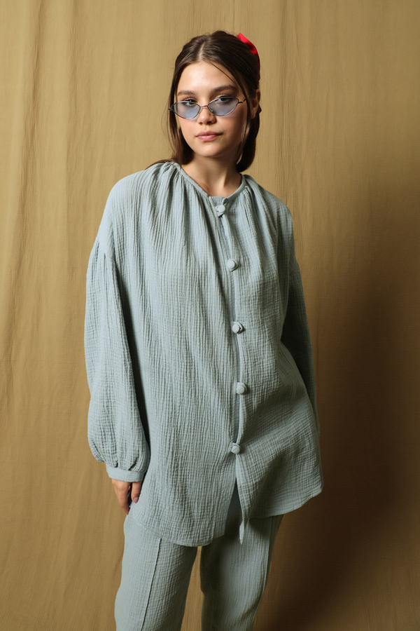 Balon Kol Müslin Takım Bebe Mavisi - 1