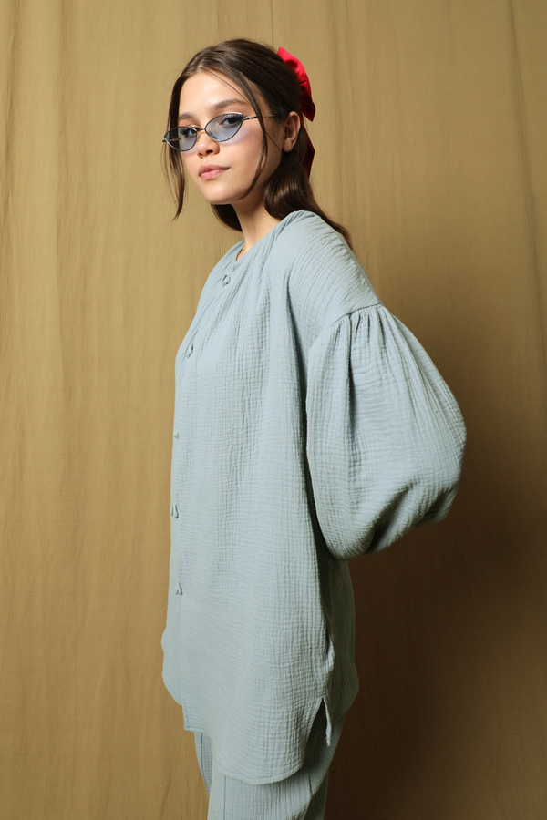 Balon Kol Müslin Takım Bebe Mavisi - 3