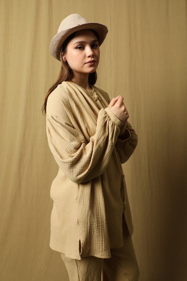 Balon Kol Müslin Takım Bej - 6