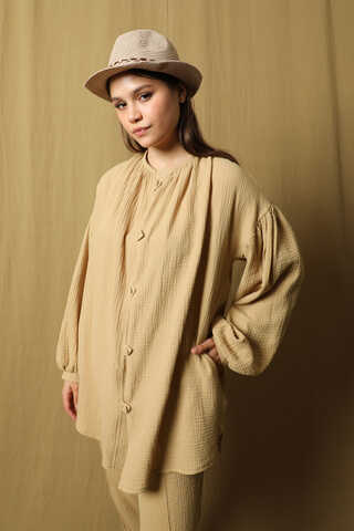 Balon Kol Müslin Takım Bej - 5