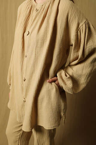 Balon Kol Müslin Takım Bej - 3