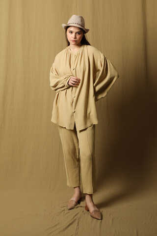 Balon Kol Müslin Takım Bej - 4