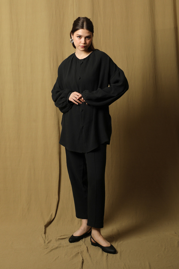 Balon Kol Müslin Takım Siyah 