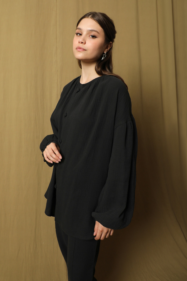 Balon Kol Müslin Takım Siyah - 2