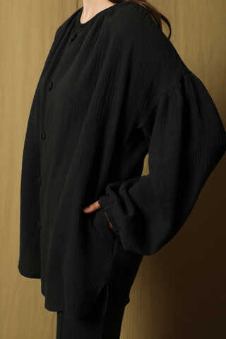 Balon Kol Müslin Takım Siyah - 5