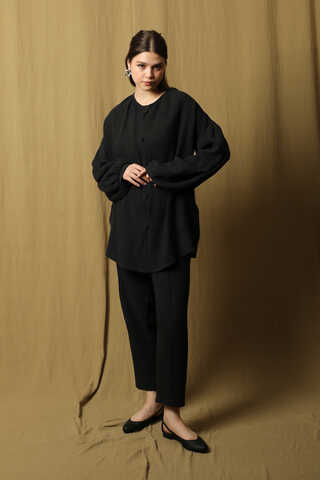 Balon Kol Müslin Takım Siyah - 1