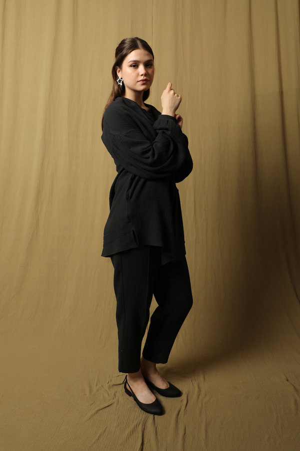 Balon Kol Müslin Takım Siyah - 6