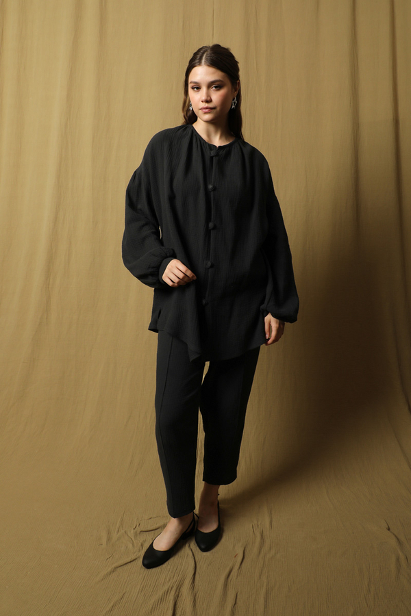 Balon Kol Müslin Takım Siyah - 4