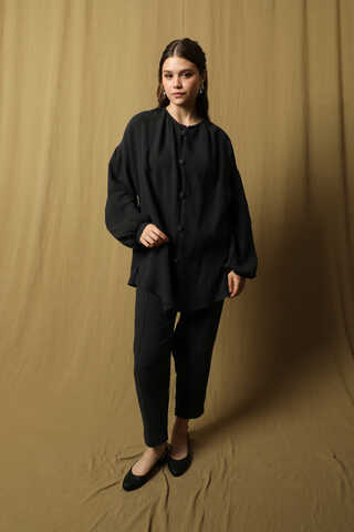 Balon Kol Müslin Takım Siyah - 4