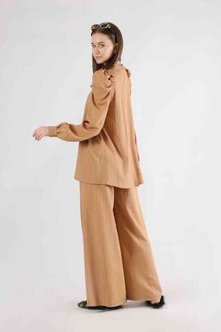 Balon Kol Pantolonlu Takım Camel - 5