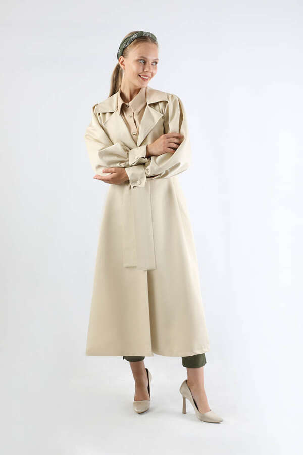 Balon Kol Trençkot Ekru - 3