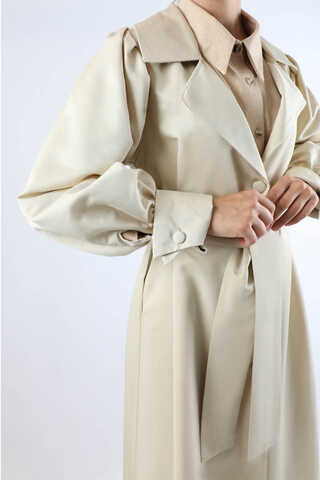 Balon Kol Trençkot Ekru - 4