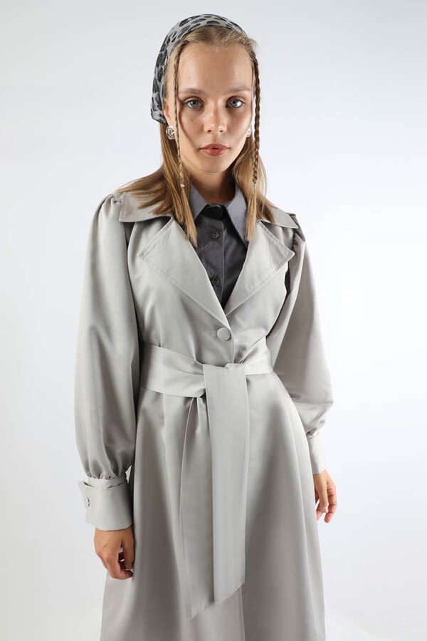 Balon Kol Trençkot Gri - 5