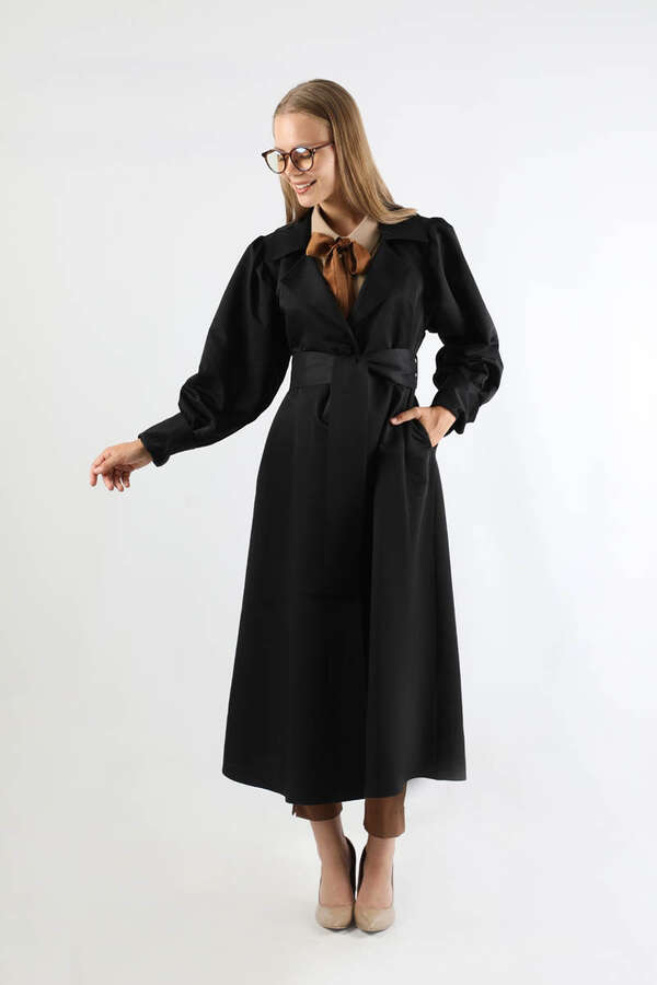 Balon Kol Trençkot Siyah - 1