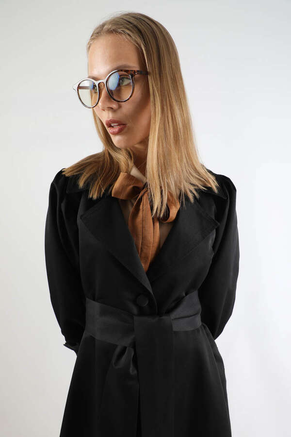 Balon Kol Trençkot Siyah - 4