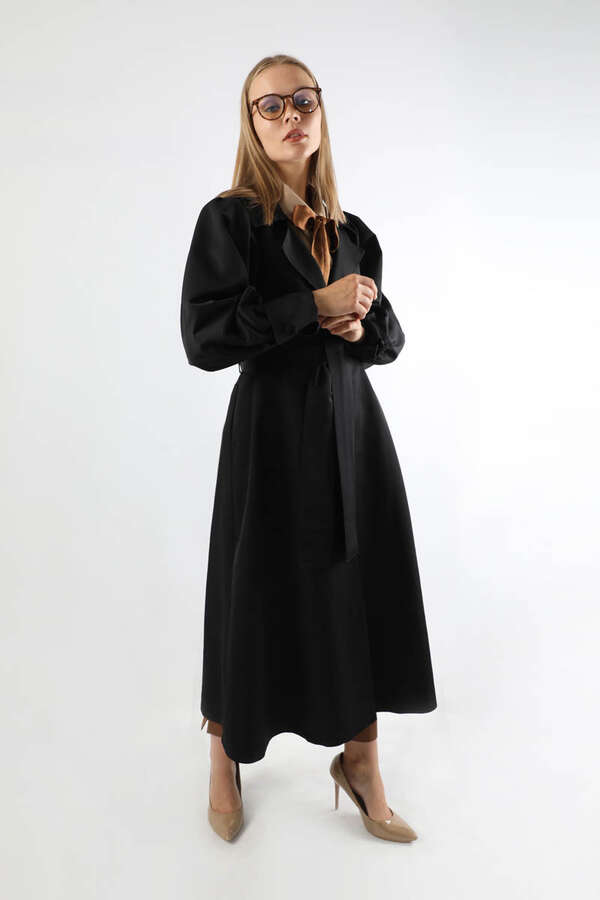 Balon Kol Trençkot Siyah - 5