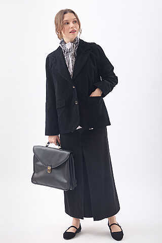 Basic Fitilli Kadife Ceket Siyah - 2