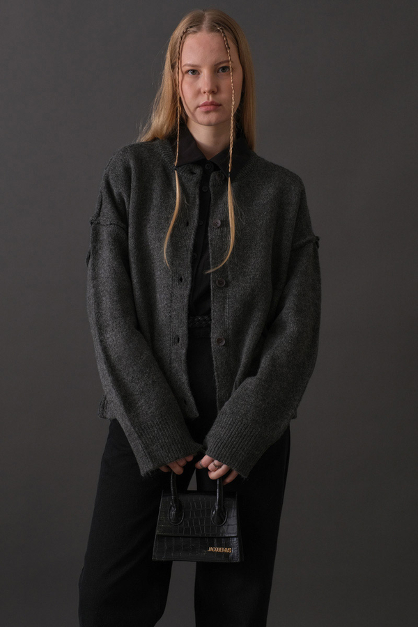 Basic Triko Hırka Antrasit - 1