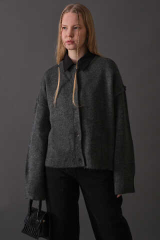 Basic Triko Hırka Antrasit - 7