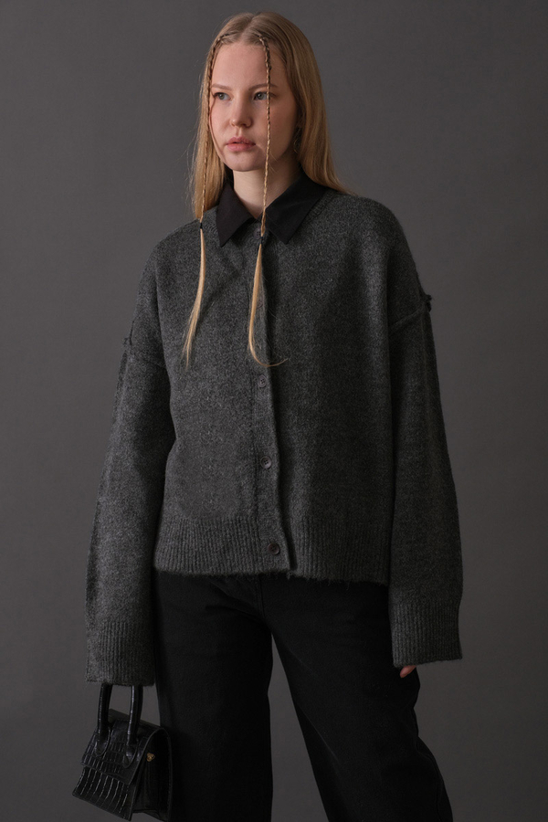 Basic Triko Hırka Antrasit - 7