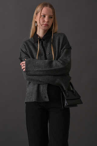 Basic Triko Hırka Antrasit - 10