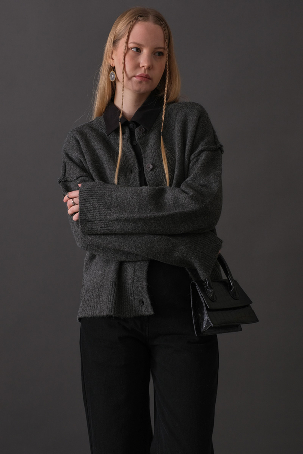 Basic Triko Hırka Antrasit - 10