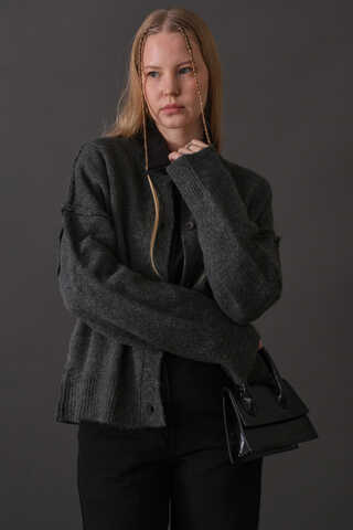 Basic Triko Hırka Antrasit - 11