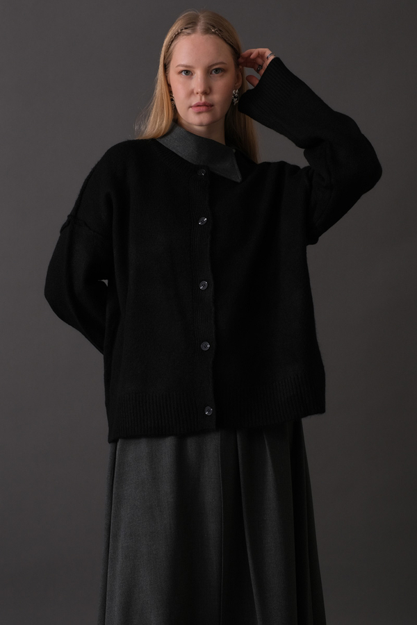 Basic Knit Cardigan Black - 4