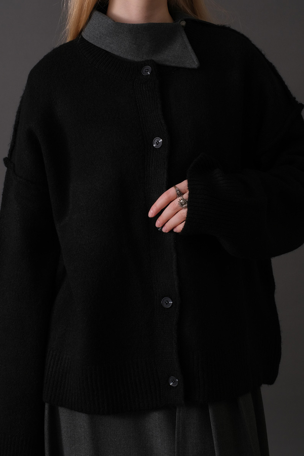 Basic Knit Cardigan Black - 5