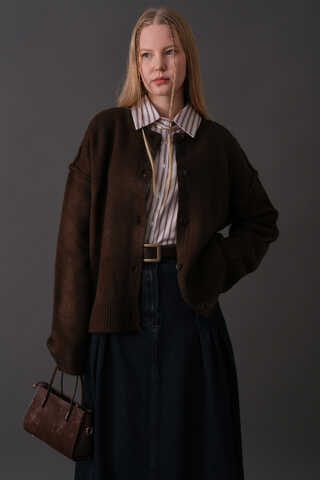 Basic Knit Cardigan Brown - 1