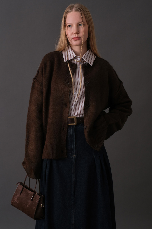 Basic Knit Cardigan Brown - 1