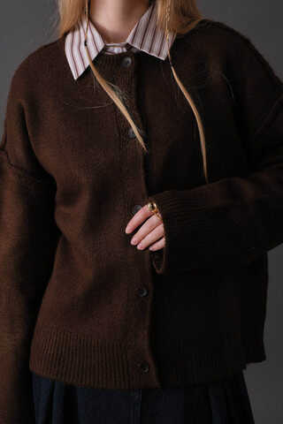 Basic Knit Cardigan Brown - 5