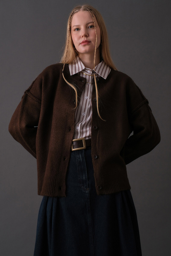 Basic Knit Cardigan Brown - 9