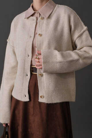 Basic Knit Cardigan Stone - 3