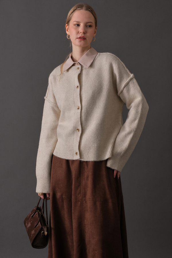 Basic Knit Cardigan Stone - 6