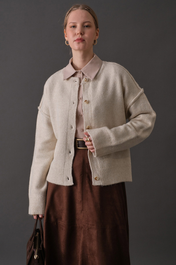 Basic Knit Cardigan Stone - 9