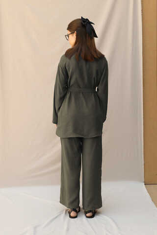 Basic Kuşaklı Gömlek Takım Haki - 6