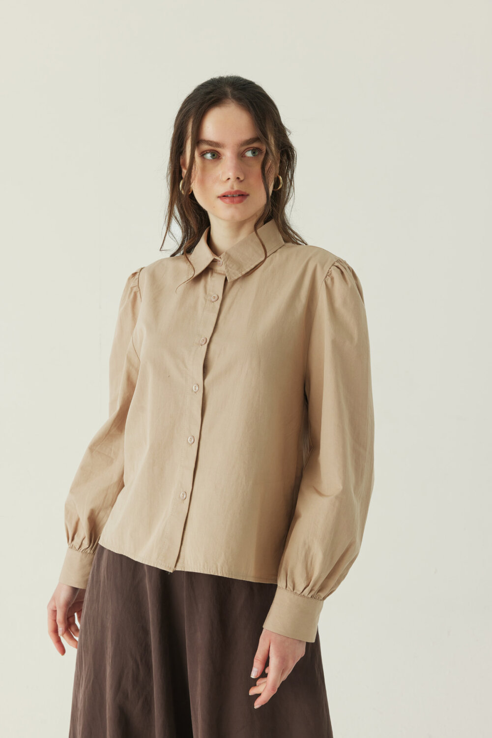 Basic Poplin Gömlek Bej
