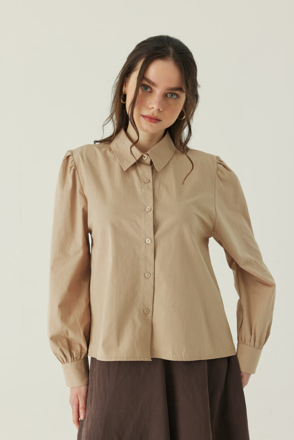 Basic Poplin Gömlek Bej - 3