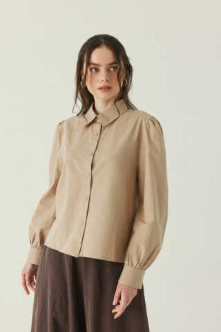 Basic Poplin Gömlek Bej - 1