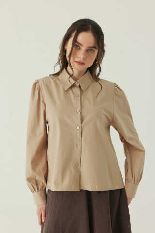 Basic Poplin Gömlek Bej - 3
