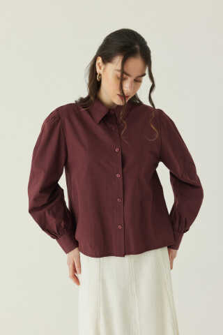 Basic Poplin Gömlek Bordo - 4