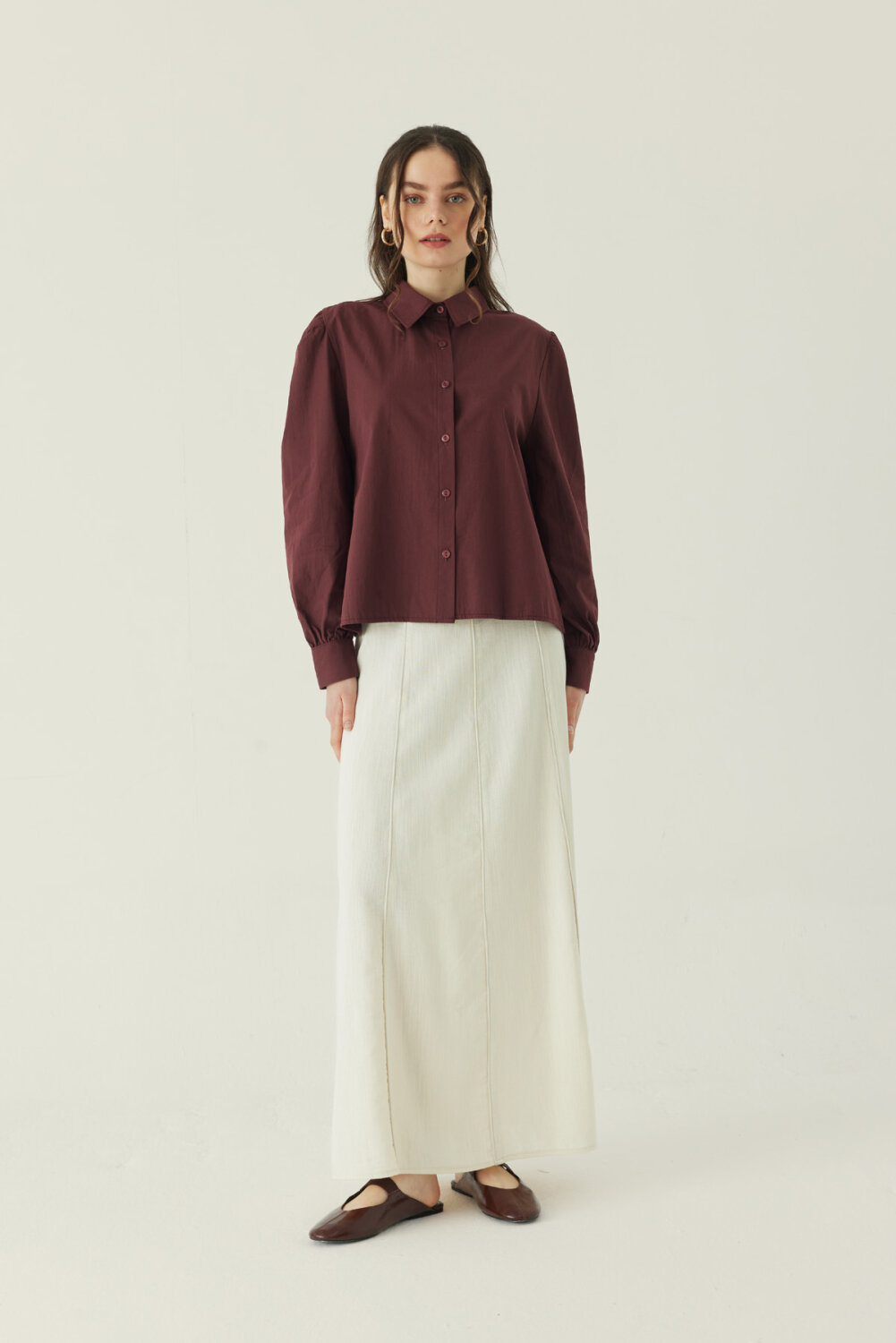 Basic Poplin Gömlek Bordo 